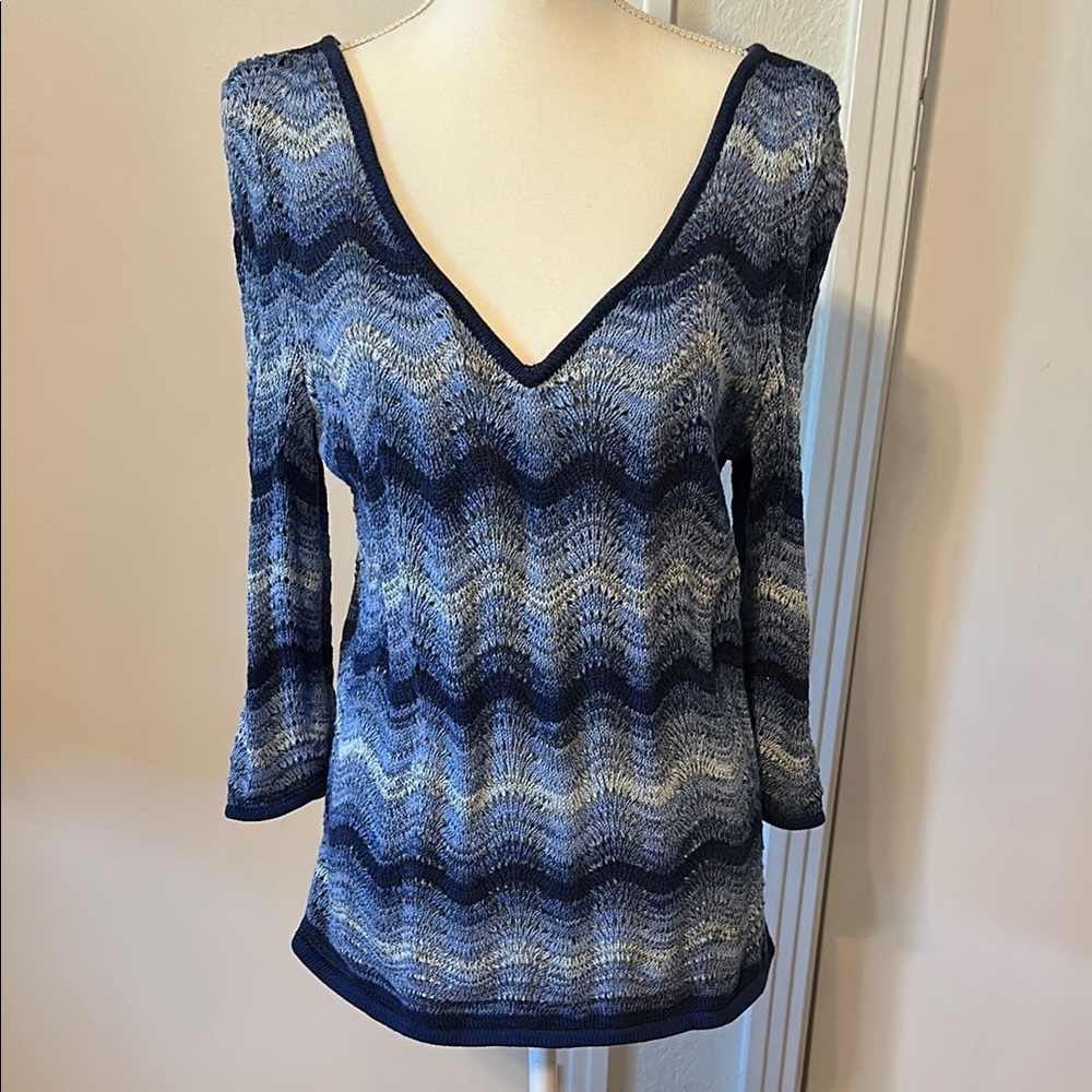 Blue and Gray Chevron Knit Top